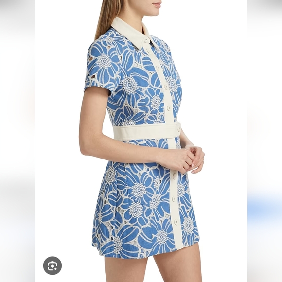 Ramy Brooke Shannon Blue Eyelet Floral Mini Shirt Dress Size - Picture 2 of 10